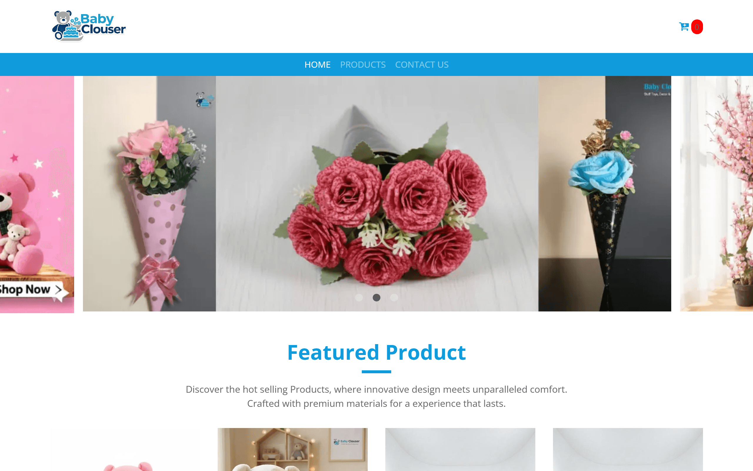 Live screenshot of the Baby Clouser homepage