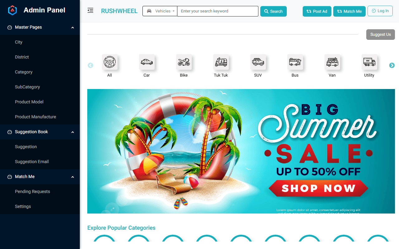 Live screenshot of the Rush Wheel homepage